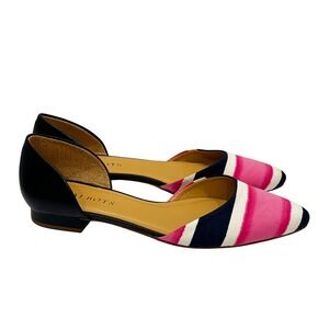 Talbots Women's Pointed Toe Flats Pink Navy White‎ Stripe D'Orsay Shoes Size 7M